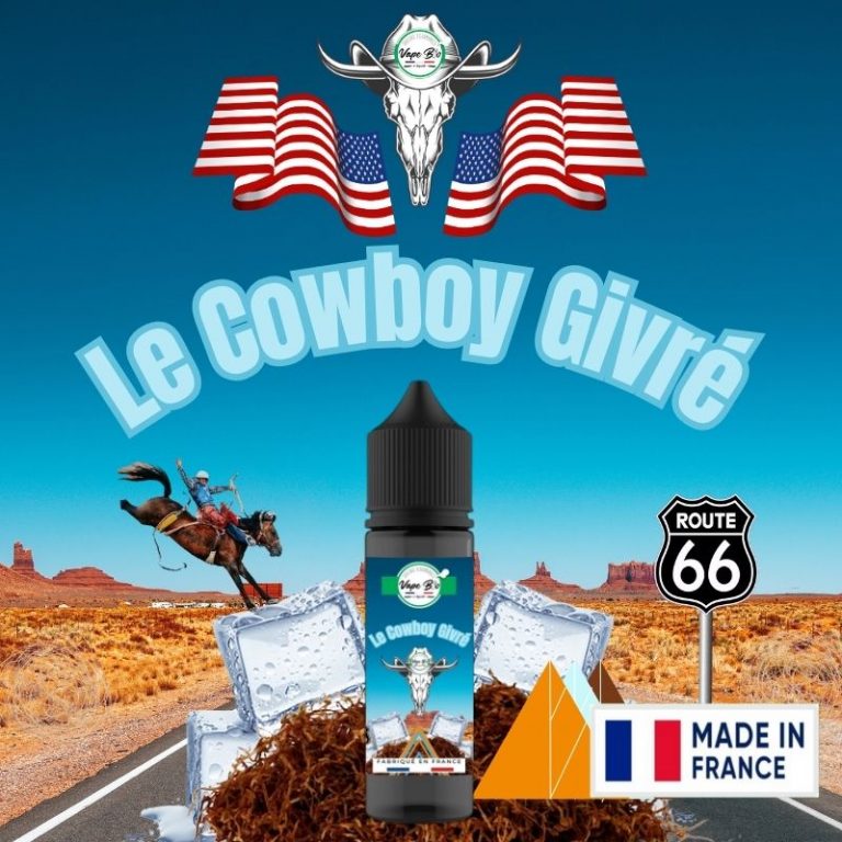 Cowboy givré. Fiole de e-liquide 50ml en plastique PET au goût classic et frais à chaque fois.
