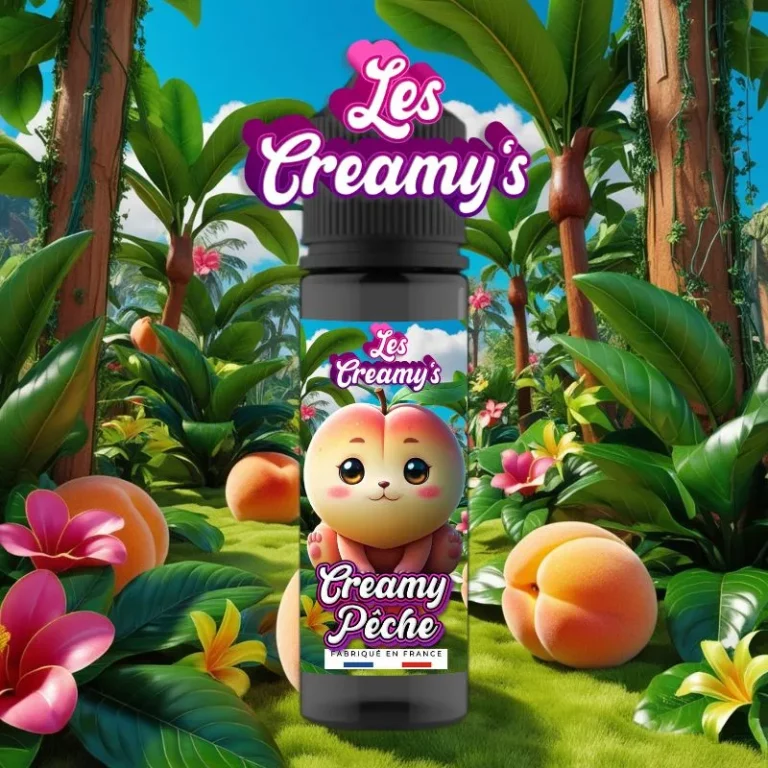 Fiole de e-liquide 50 ml en plastique à la pêche et à la crème