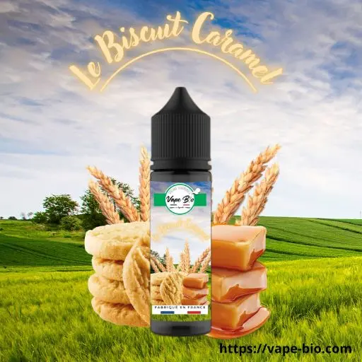 e-liquide 50ml saveur Biscuit Caramel, alternative végétale sans aucun extrait de synthèse.