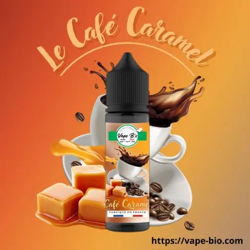 E-liquide Café Caramel en 50ml, alternative végétale élaborée à partir de colza français.