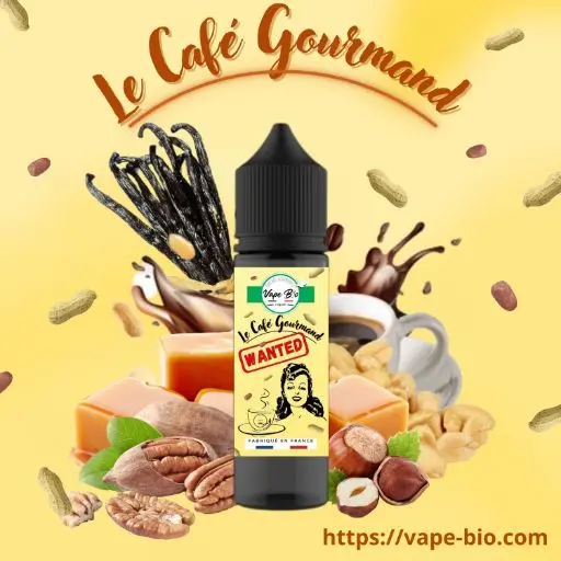 Café Gourmand 50ml, e-liquide aux saveurs de café noisette et vanille.