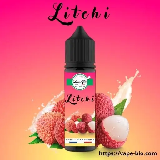 Grand flacon PET 50ml de l'e-liquide Litchi saveur fruit tropical doux avec le logo Vape Bio.