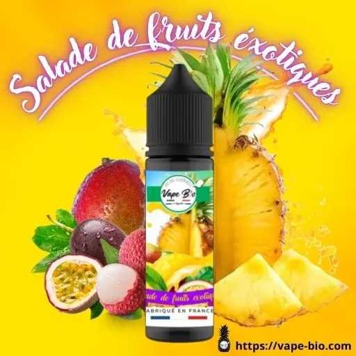 Le e-liquide salade de fruits exotiques offre des notes intenses de mangue et d'ananas pour votre cigarette électronique.